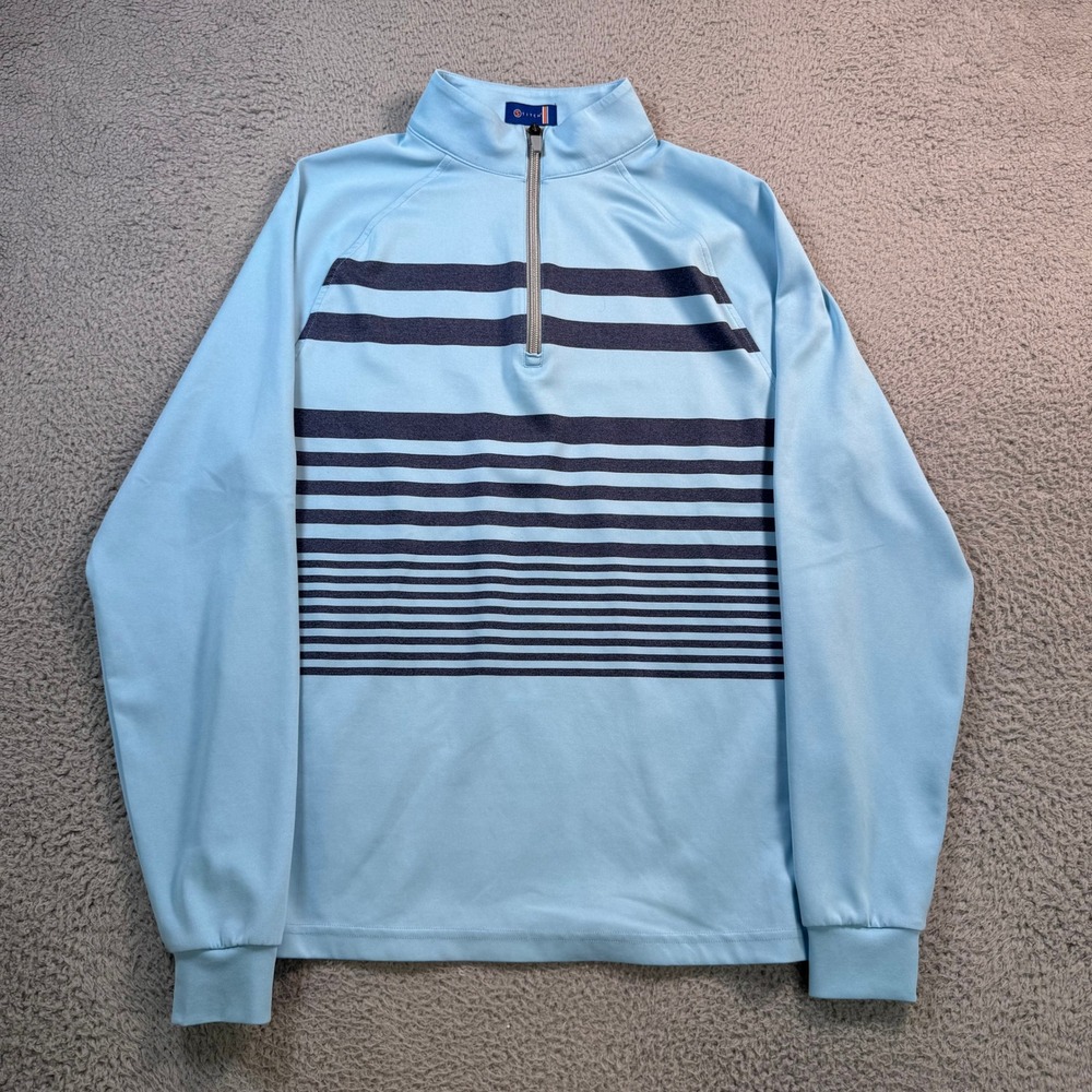 Stitch Golf Mens Medium Light Blue Striped 1/4 Zip Performance Pullover Sweater